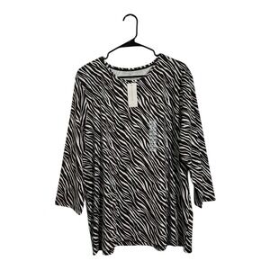 Charter Club Zebra Print Pima Cotton Top Brown White Macys Women's Size 3X NWT
